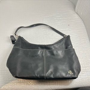 Vintage LAUREN Ralph Lauren Black Leather Small Hobo Shoulder Bag Purse Handbag